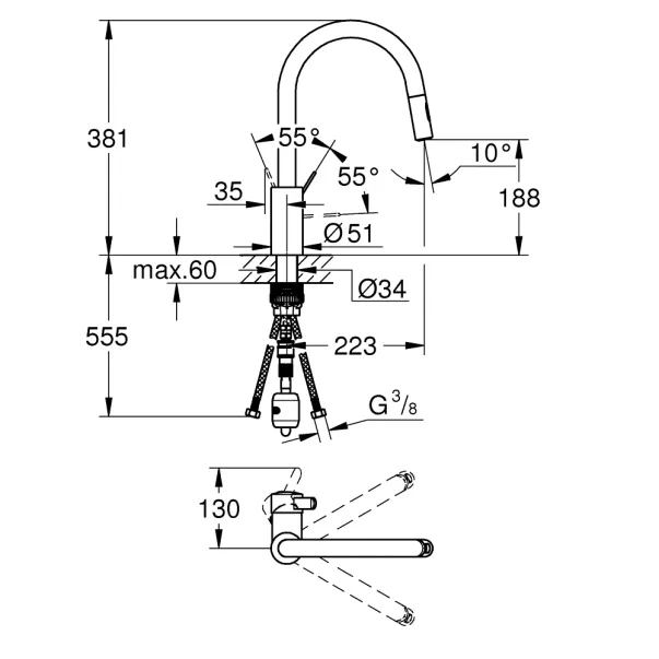 Baterie bucatarie cu dus extractibil Grohe Eurosmart Cosmopolitan crom lucios picture - 2