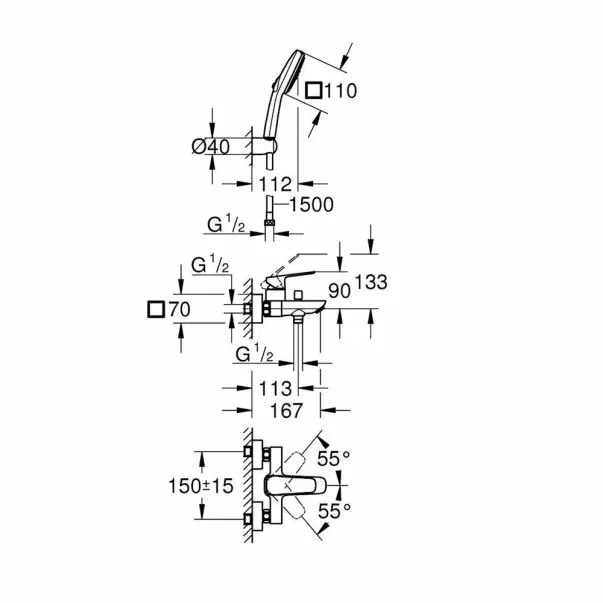 Baterie cada-dus Grohe Cubeo finisaj crom lucios cu set de dus si para cu 2 functii picture - 3