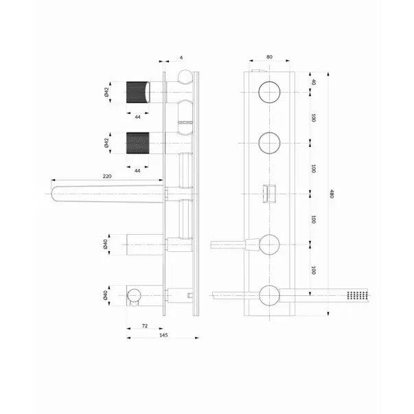 Baterie cada - dus incastrata Omnires Contour 5 orificii antracit cu corp ingropat si set de dus picture - 2