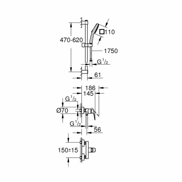 Baterie dus Grohe Cubeo finisaj crom lucios cu set de dus si para cu 2 functii picture - 4