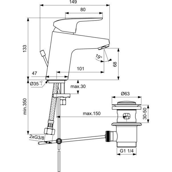 Baterie lavoar Ideal Standard Ceraflex cu ventil picture - 2