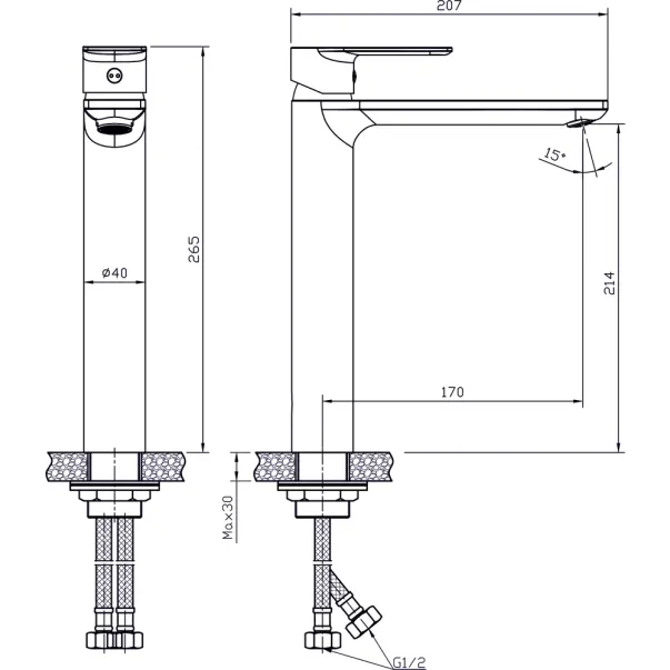 Baterie lavoar inalta Inter Ceramic Dover monocomanda auriu lucios picture - 3