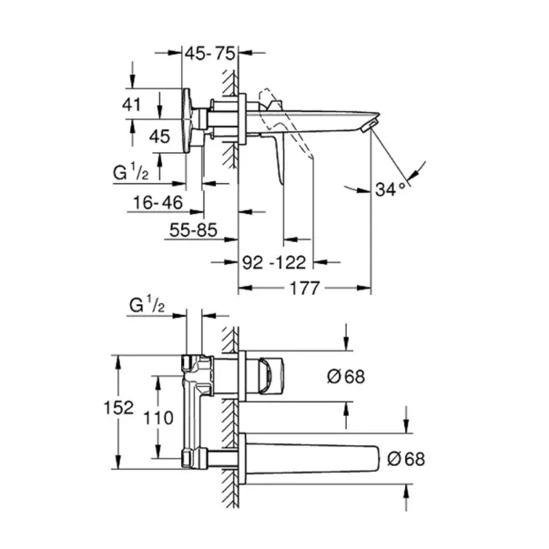 Baterie lavoar incastrata Grohe BauEdge crom cu corp incastrat inclus picture - 8