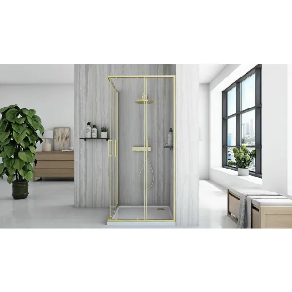 Cabina de dus patrata cu usi glisante auriu Rea City 90x90 cm picture - 3