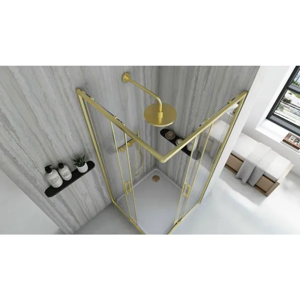 Cabina de dus patrata cu usi glisante auriu Rea City 90x90 cm picture - 5