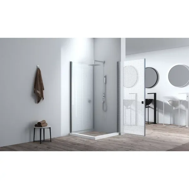Cabina de dus patrata Inter Ceramic cu usi pivotante 90x90 cm crom lucios-puncte albe picture - 2