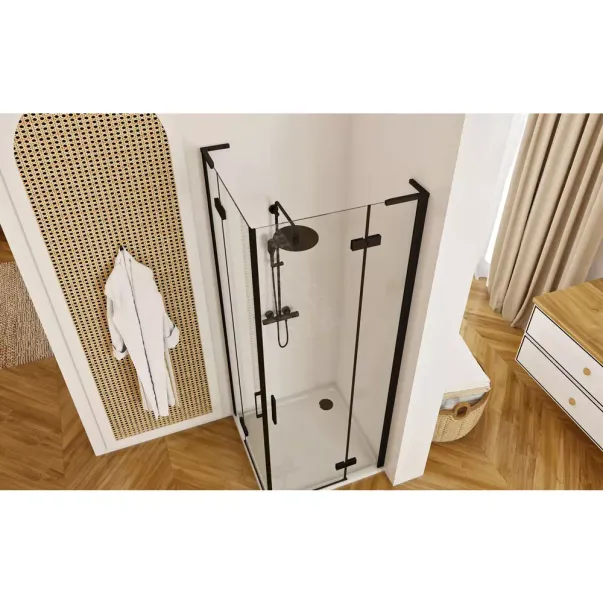 Cabina de dus patrata Rea Hugo cu 2 usi batante 80x80 cm negru picture - 3