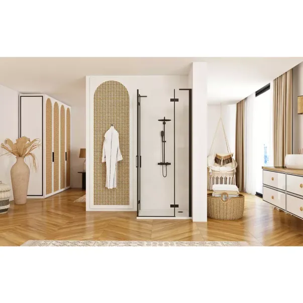 Cabina de dus patrata Rea Hugo cu 2 usi batante 80x80 cm negru picture - 4