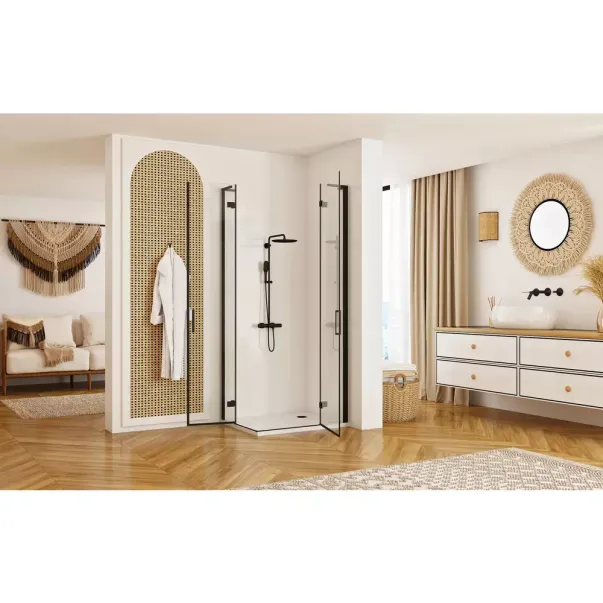 Cabina de dus patrata Rea Hugo cu 2 usi batante 80x80 cm negru picture - 5