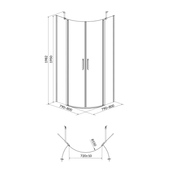 Cabina de dus semirotunda Cersanit Moduo cu 2 usi pivotante 80x80 crom picture - 7