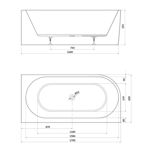 Cada freestanding Cersanit Crea 170x82 cm alb lucios cu montaj dreapta lipita de perete, BTW picture - 5