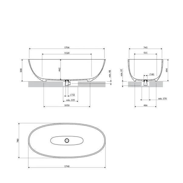 Cada freestanding compozit Omnires Shell M+ finisaj bej dune mat 175x78 cm picture - 5