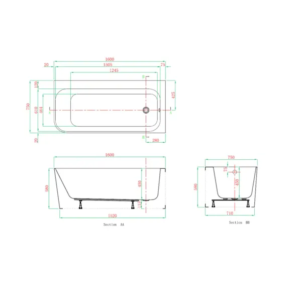 Cada freestanding Kreiner Maggie 160x75 cm finisaj alb dreapta lipita de perete BTW picture - 5