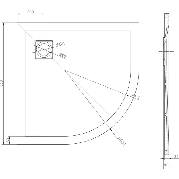 Cadita compozit pentru dus Inter Ceramic semirotunda 90x90 cm finisaj piatra mata-gri inchis picture - 3