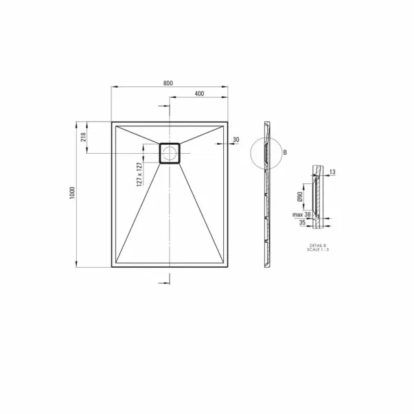 Cadita de dus dreptunghiulara Deante Correo alb 100x80 cm picture - 2