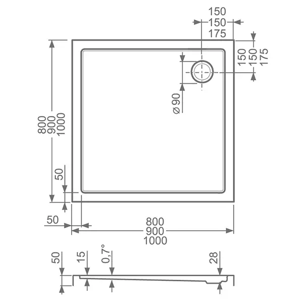 Cadita dus plata rectangulara Roth Kvadro 120x90 picture - 2