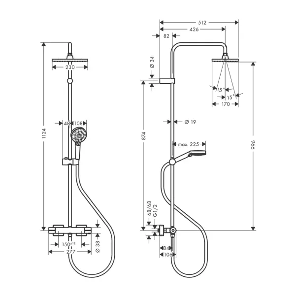 Coloana de dus cu baterie Hansgrohe Vernis Shape 230 Ecosmart termostatata negru mat picture - 3