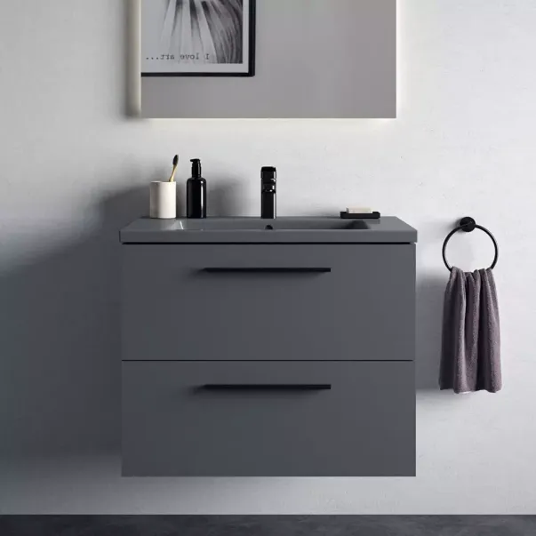 Dulap baza suspendat Ideal Standard i.life B gri quartz mat 2 sertare 80 cm picture - 4