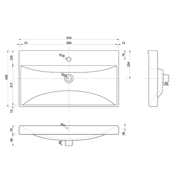 Lavoar incastrat alb Defra Verso 61 cm picture - 2