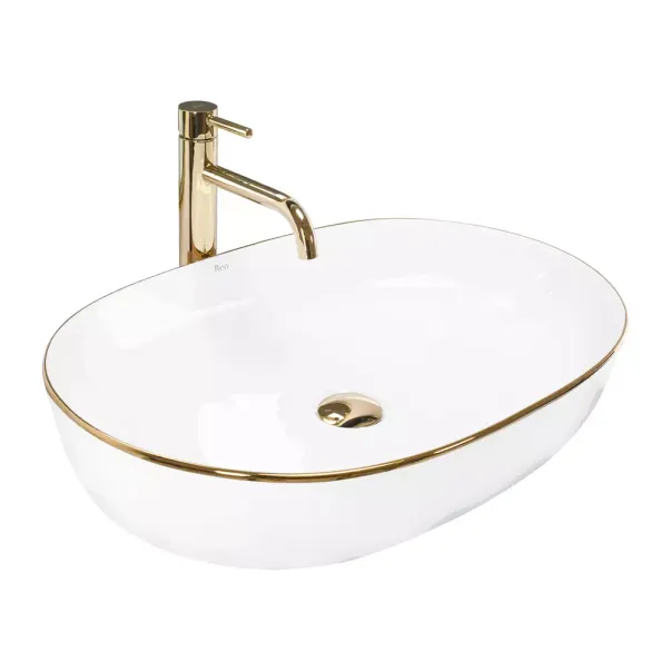 Lavoar pe blat Rea Cleo oval finisaj alb - auriu 60 cm picture - 2