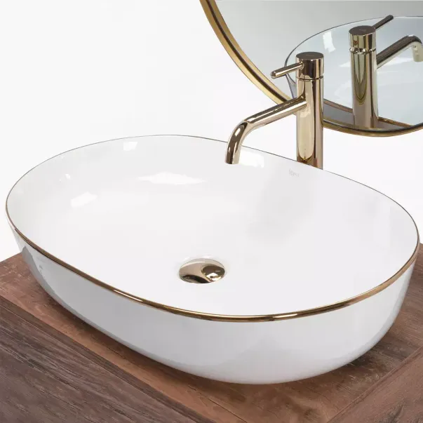 Lavoar pe blat Rea Cleo oval finisaj alb - auriu 60 cm picture - 3