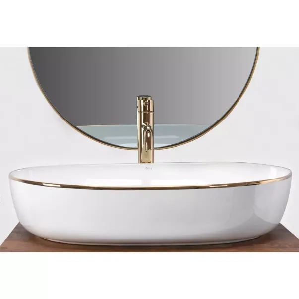 Lavoar pe blat Rea Cleo oval finisaj alb - auriu 60 cm picture - 4