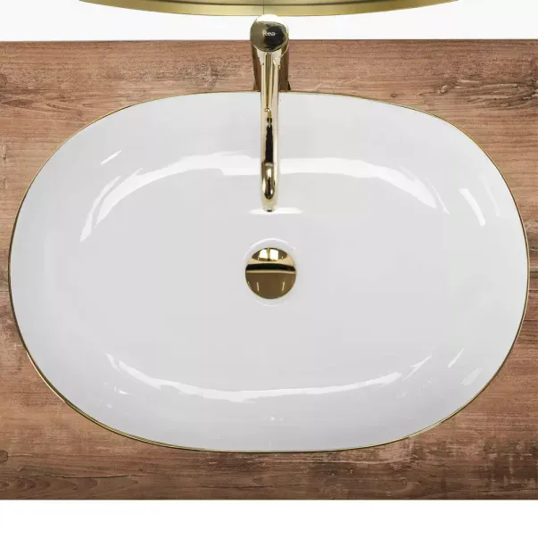 Lavoar pe blat Rea Cleo oval finisaj alb - auriu 60 cm picture - 5