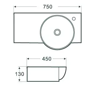 Lavoar suspendat Inter Ceramic asimetric alb lucios 75 cm picture - 2