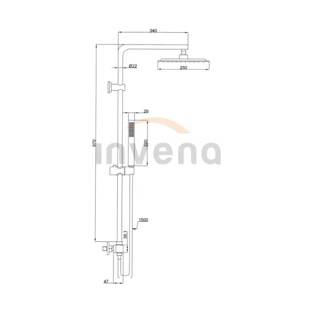 Pachet cabina de dus Cersanit Jota crom 90x90 cm si coloana de dus Invena Svart crom picture - 4