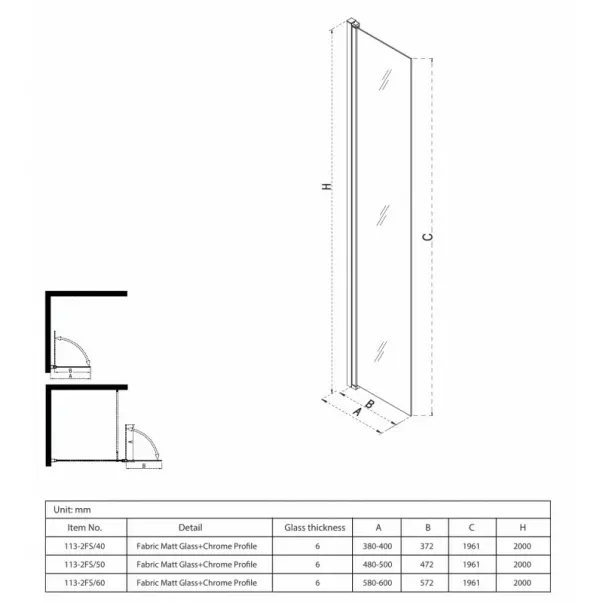 Paravan de dus mobil tip Walk-In Inter Ceramic crom lucios - sticla opaca 60x200 cm picture - 3
