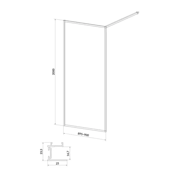 Paravan de dus tip Walk-in Cersanit Larga negru 90x200 cm picture - 6