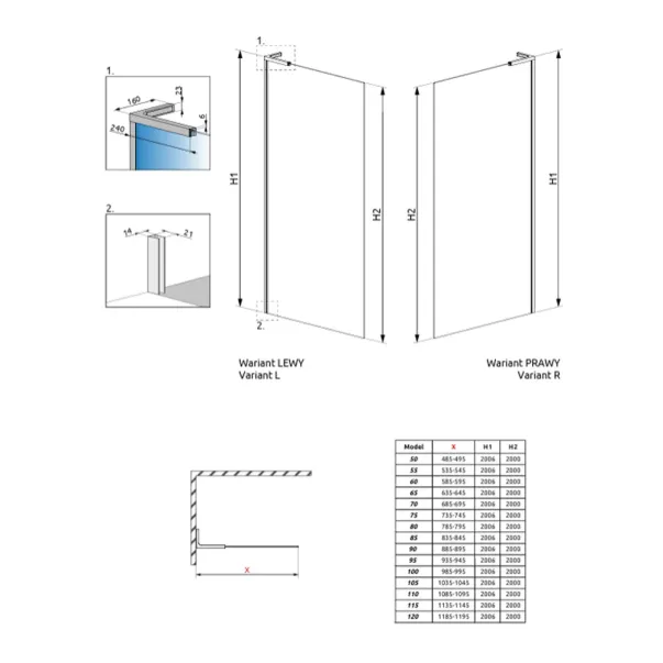 Paravan de dus tip Walk-in Radaway Modo SL II negru mat-transparent 100 cm sticla securizata 8 mm stanga picture - 6