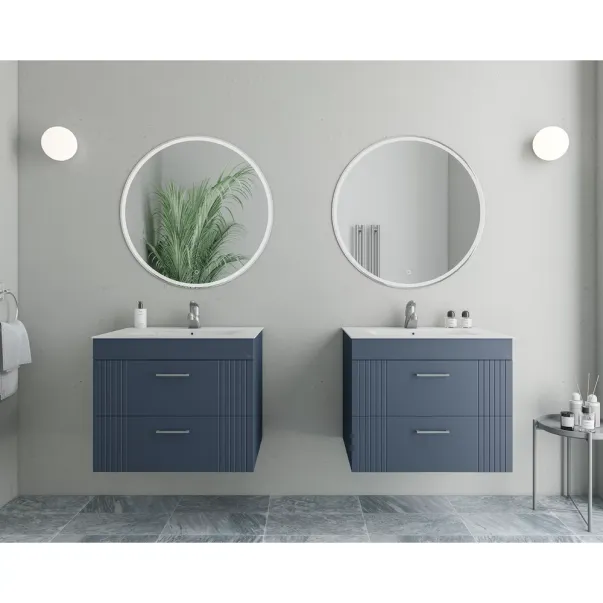 Set dulap baza suspendat bleumarin cu 2 sertare Drop Lines Athena si lavoar alb 60 cm picture - 2