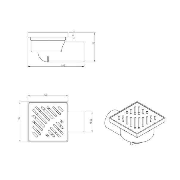Set rigola pentru dus Inter Ceramic New Generation cu capac cu fante diagonale 10x10 cm finisaj bronz periat picture - 5