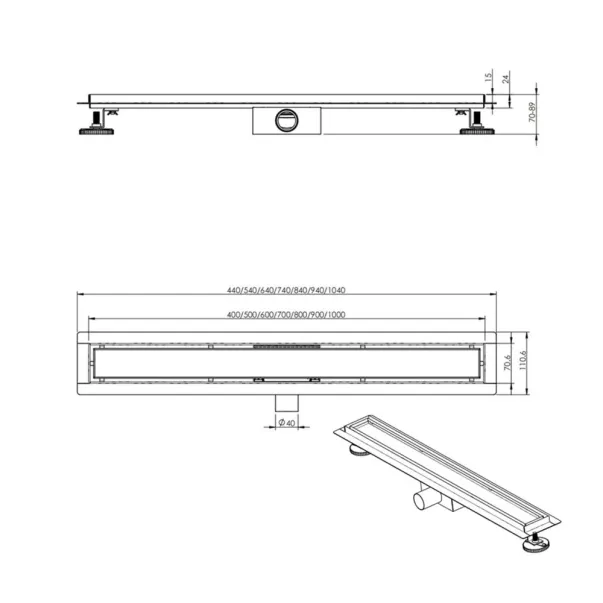 Set rigola pentru dus plus capac Inter Ceramic New Generation IC 60 cm finisaj oglinda lucios/faiantabil flansa 2 cm picture - 5
