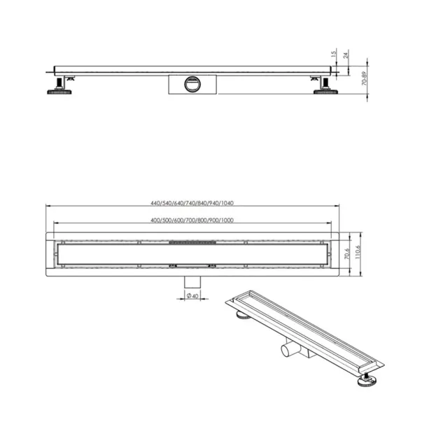 Set rigola pentru dus plus capac Inter Ceramic New Generation IC 80 cm finisaj negru mat flansa 2 cm picture - 5