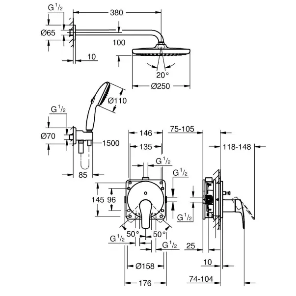 Sistem de dus incastrat Grohe Eurosmart Cosmopolitan 250 picture - 4