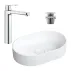 Pachet lavoar pe blat Omnires Ovo M+ alb 55 cm, baterie lavoar Grohe Eurosmart Cosmopolitan XL crom si ventil lavoar Click-Clack crom picture - 1