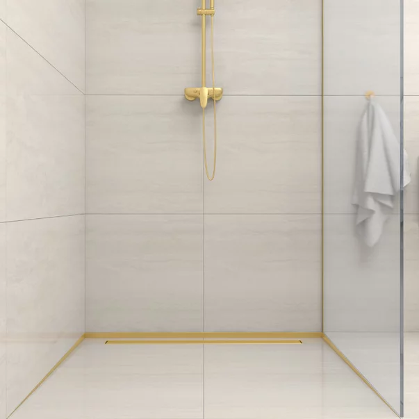 Profil inclinat dreapta pentru sticla Balneo Floor Strips 120 cm finisaj auriu periat picture - 5