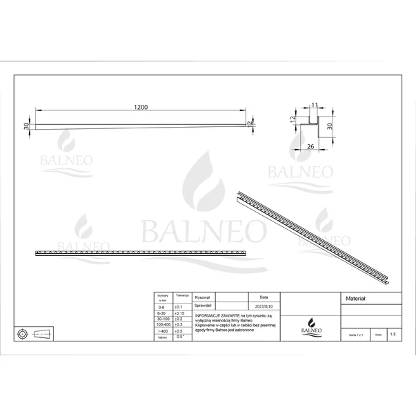 Profil inclinat dreapta pentru sticla Balneo Floor Strips 170 cm finisaj cupru periat picture - 7