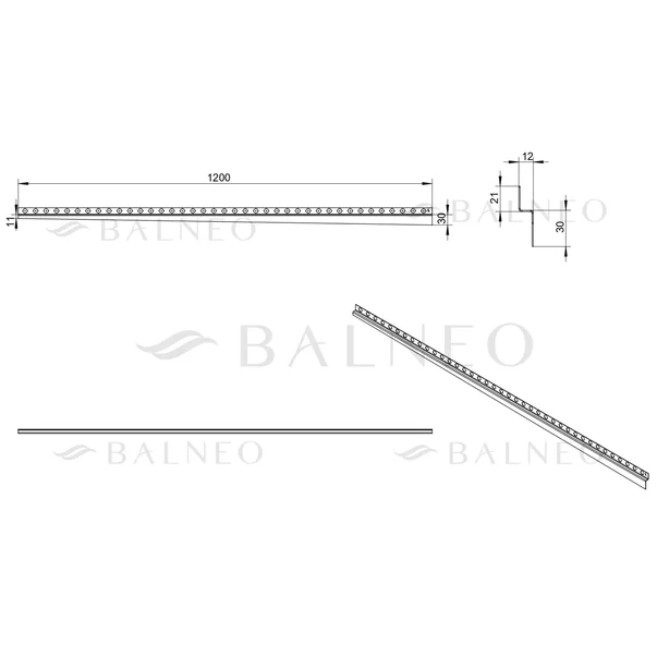 Profil inclinat stanga pentru perete Balneo Floor Strips 120 cm finisaj inox periat picture - 9