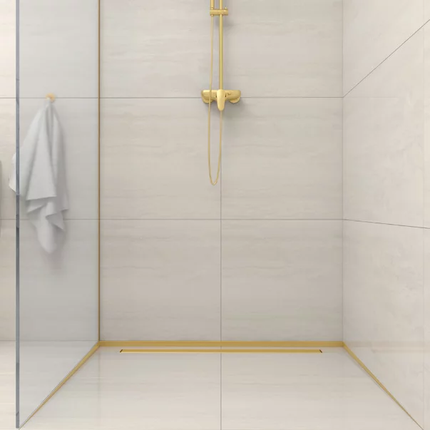 Profil inclinat stanga pentru sticla Balneo Floor Strips 120 cm finisaj auriu periat picture - 5