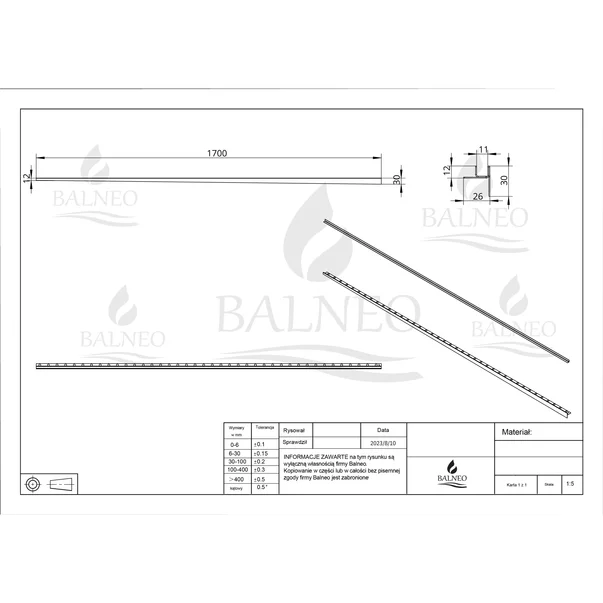 Profil inclinat stanga pentru sticla Balneo Floor Strips 170 cm finisaj cupru periat picture - 7