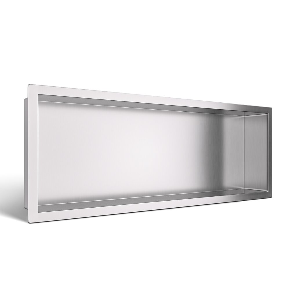 Raft incastrat dreptunghiular Balneo Wall-Box One cu rama 60x20x10 cm inox