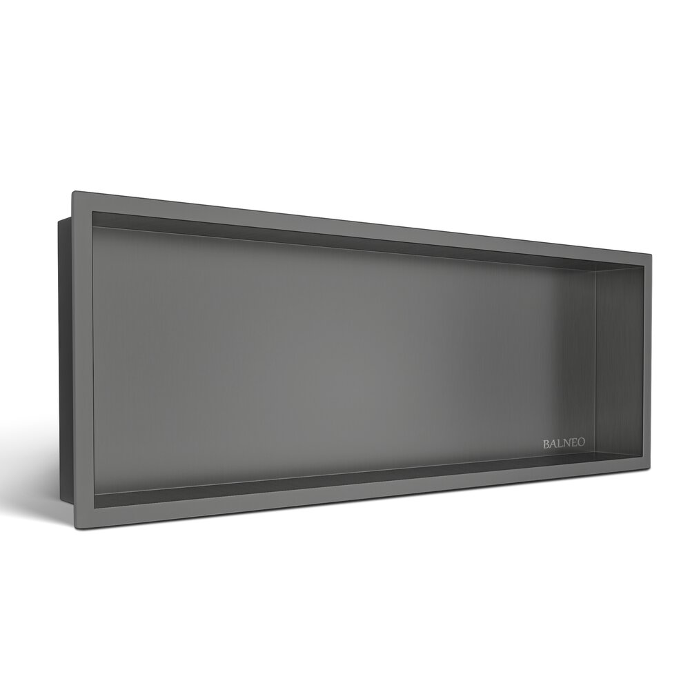 Raft incastrat dreptunghiular Balneo Wall-Box One cu rama 90x30x10 cm Gun Metal periat