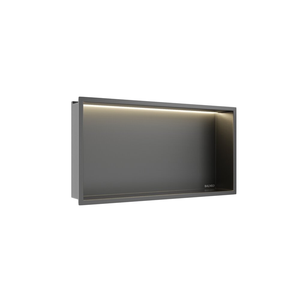 Raft incastrat dreptunghiular Balneo Wall-Box One LED cu rama 60x30x10 cm Gun Metal mat