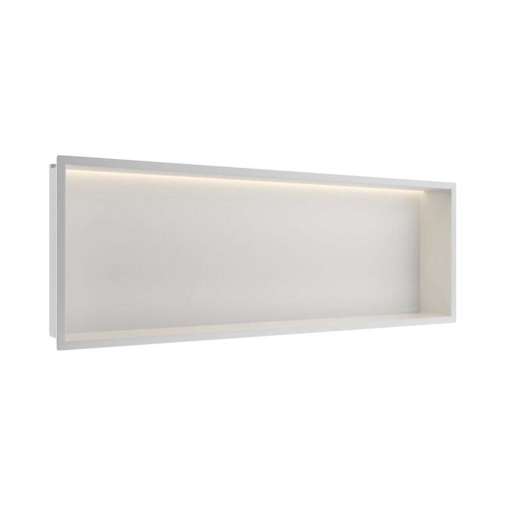 Raft incastrat dreptunghiular Balneo Wall-Box One LED cu rama 90x30x10 cm alb mat