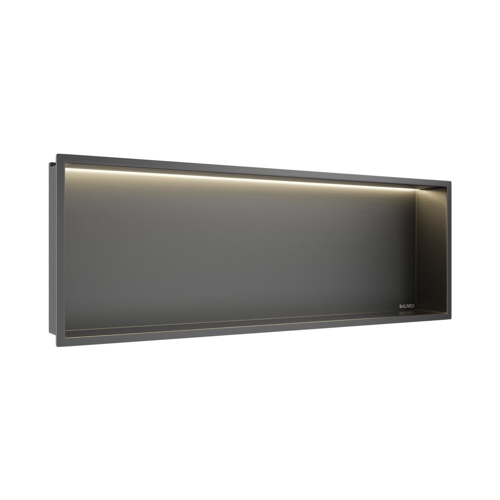 Raft incastrat dreptunghiular Balneo Wall-Box One LED cu rama 90x30x10 cm Gun Metal mat