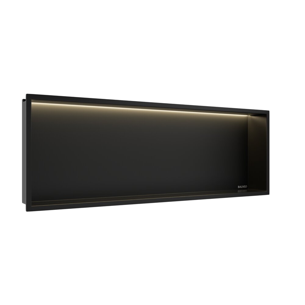 Raft incastrat dreptunghiular Balneo Wall-Box One LED cu rama 90x30x10 cm negru mat