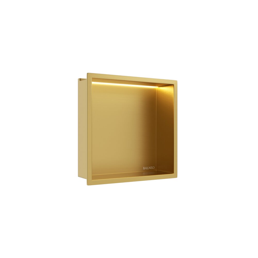 Raft incastrat patrat Balneo Wall-Box One LED cu rama 30x30x10 cm auriu lucios
